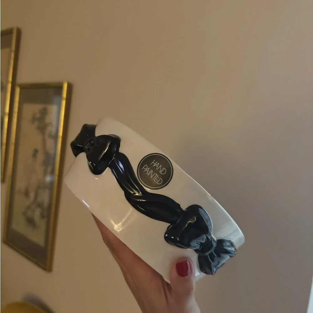 Luna and Sage Hand Painted Ceramic Black Coquette Bow Dog Bowl